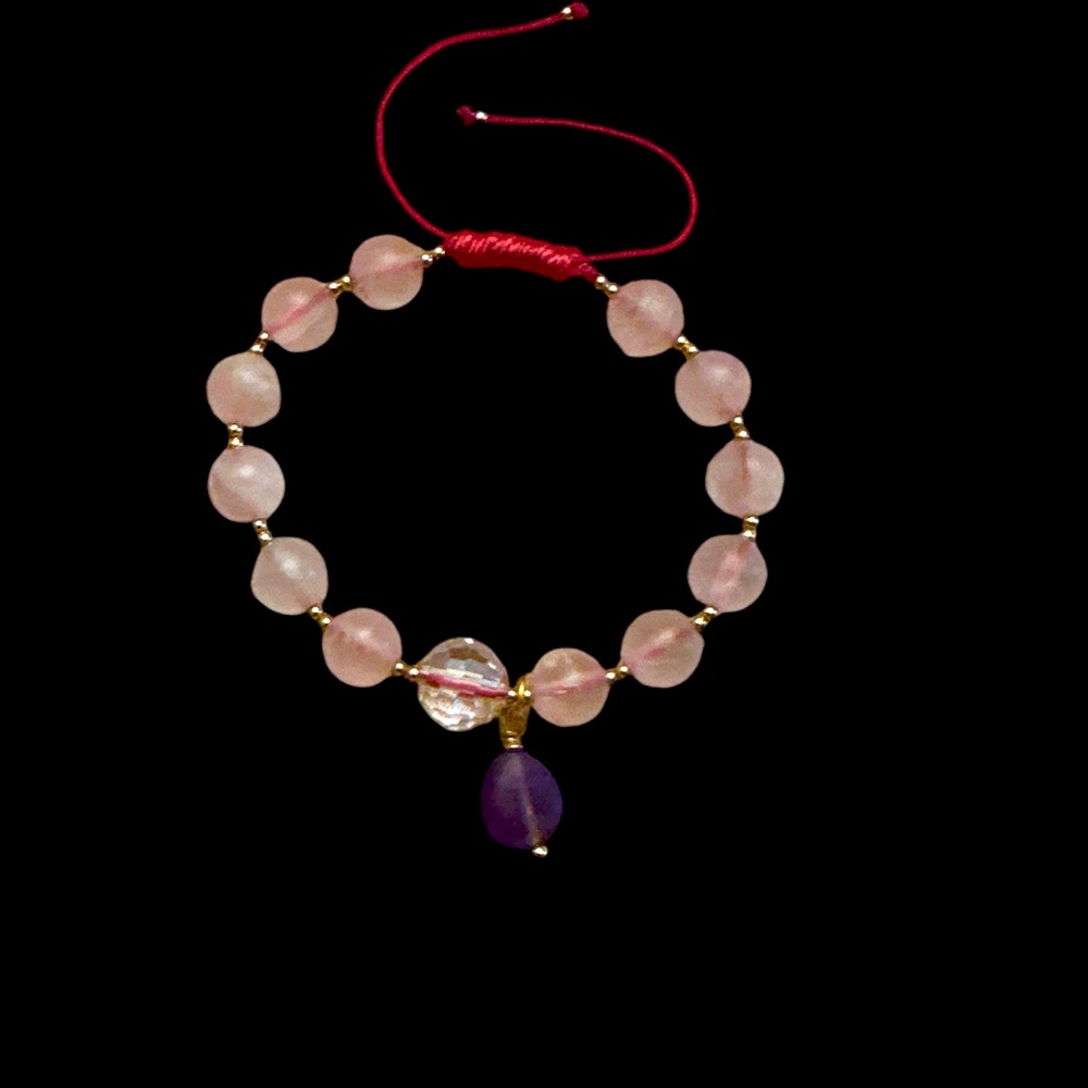 White quartz gemstone bracelet with crystal and a hanging amethyst pendant❤️